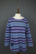 GUDRUN SJODEN Multi Striped 100% Cotton Long Sleeve Round Neck Mini Dress – Size M