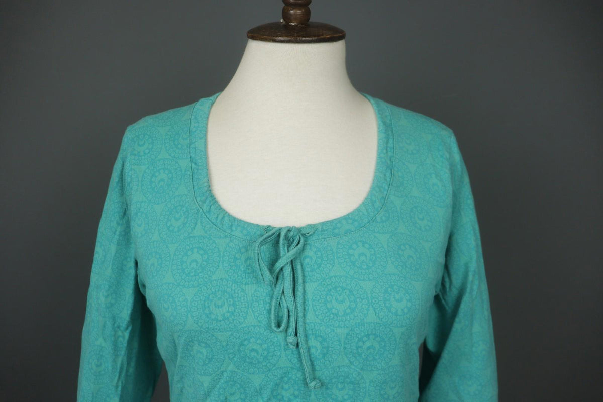 MARIMEKKO MIKA PURAINEN Green Geo Print Cotton 3/4 Sleeve Tie Neck Blouse Top