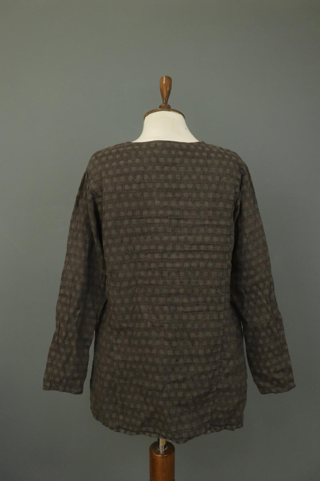 GRIZAS Brown 100% Linen Long Sleeve Round Neck Pullover Tunic Top – Size S