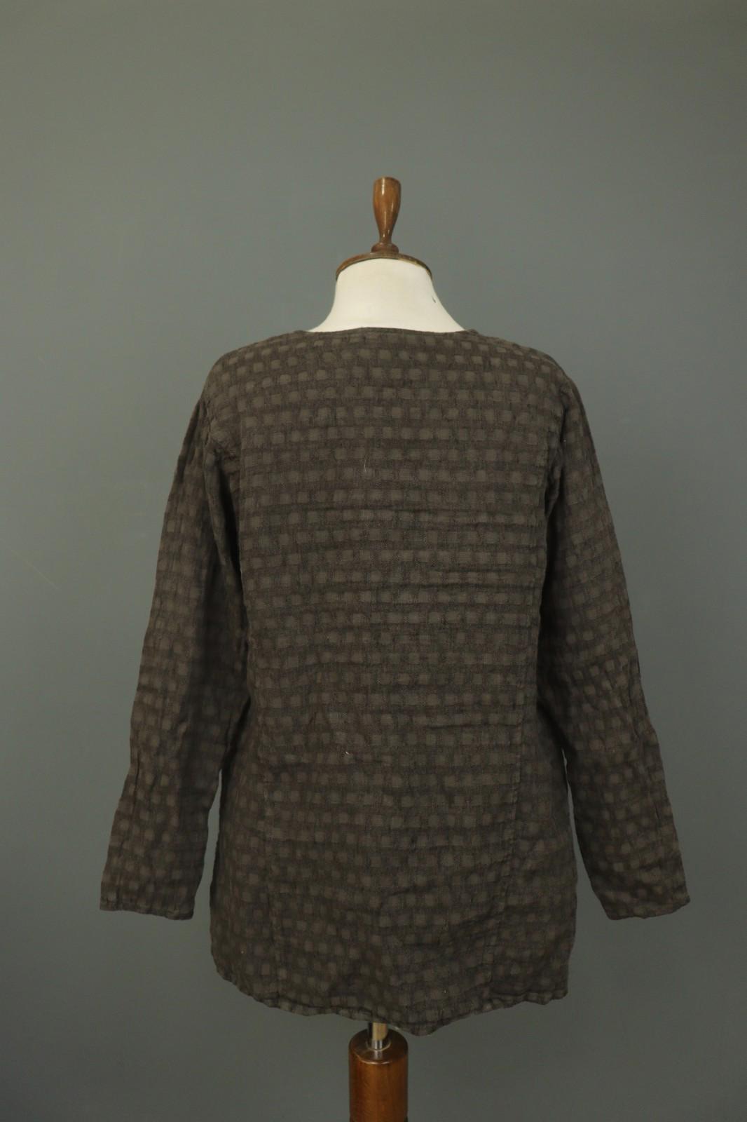 GRIZAS Brown 100% Linen Long Sleeve Round Neck Pullover Tunic Top – Size S