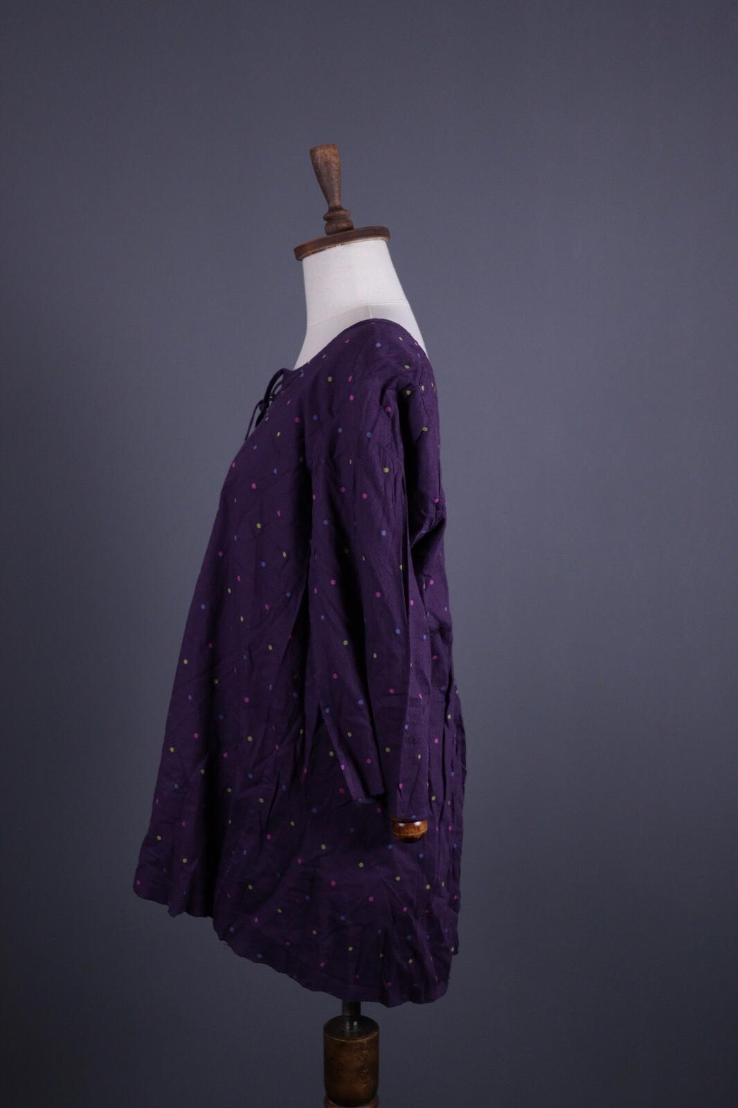 GUDRUN SJODEN Purple Dotted Lagenlook Relaxed Long Sleeve Blouson Dress – Size M