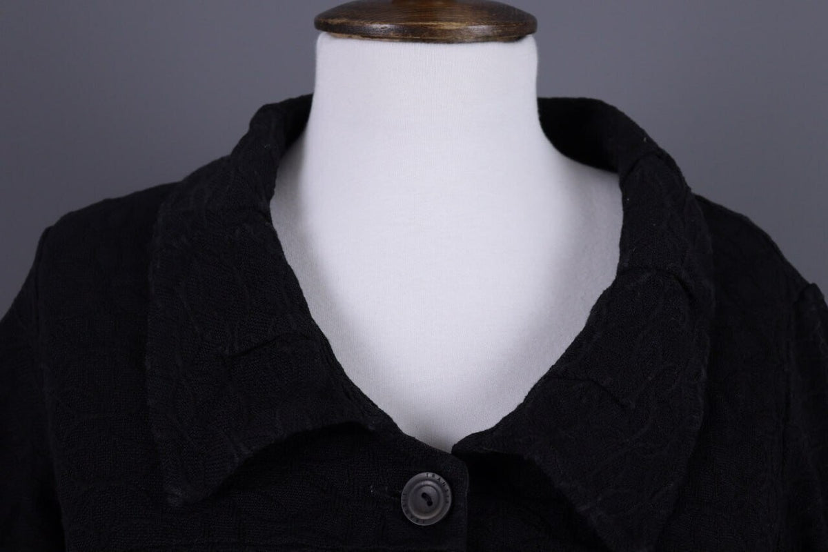 Transit Par Such 392 Black Floral Embroidered Short Sleeve Blouse Shirt Sz 3 / L