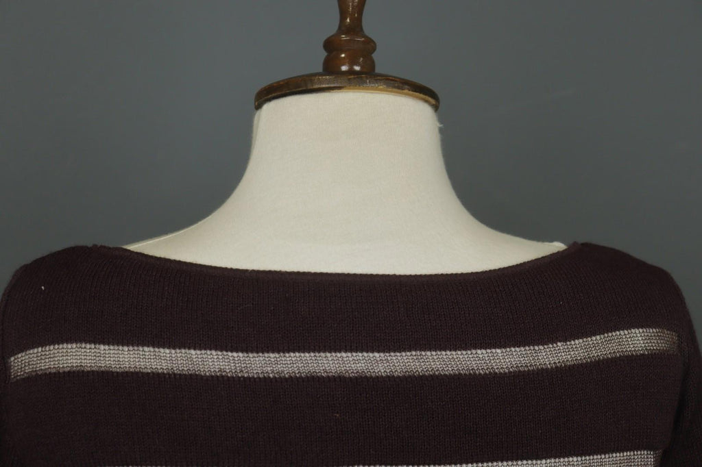 SARAH PACINI Maroon White Striped Knitted Long Sleeve Round Neck Dress M / L