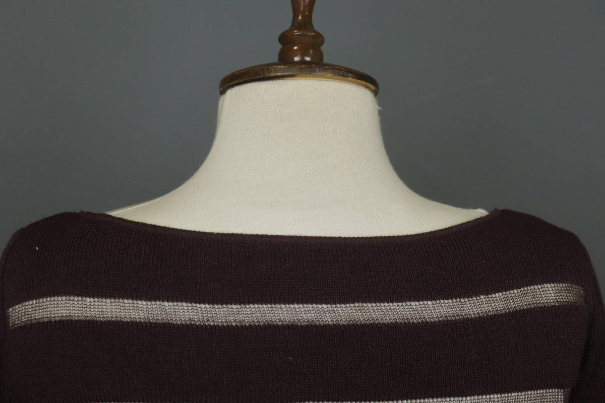 SARAH PACINI Maroon White Striped Knitted Long Sleeve Round Neck Dress M / L