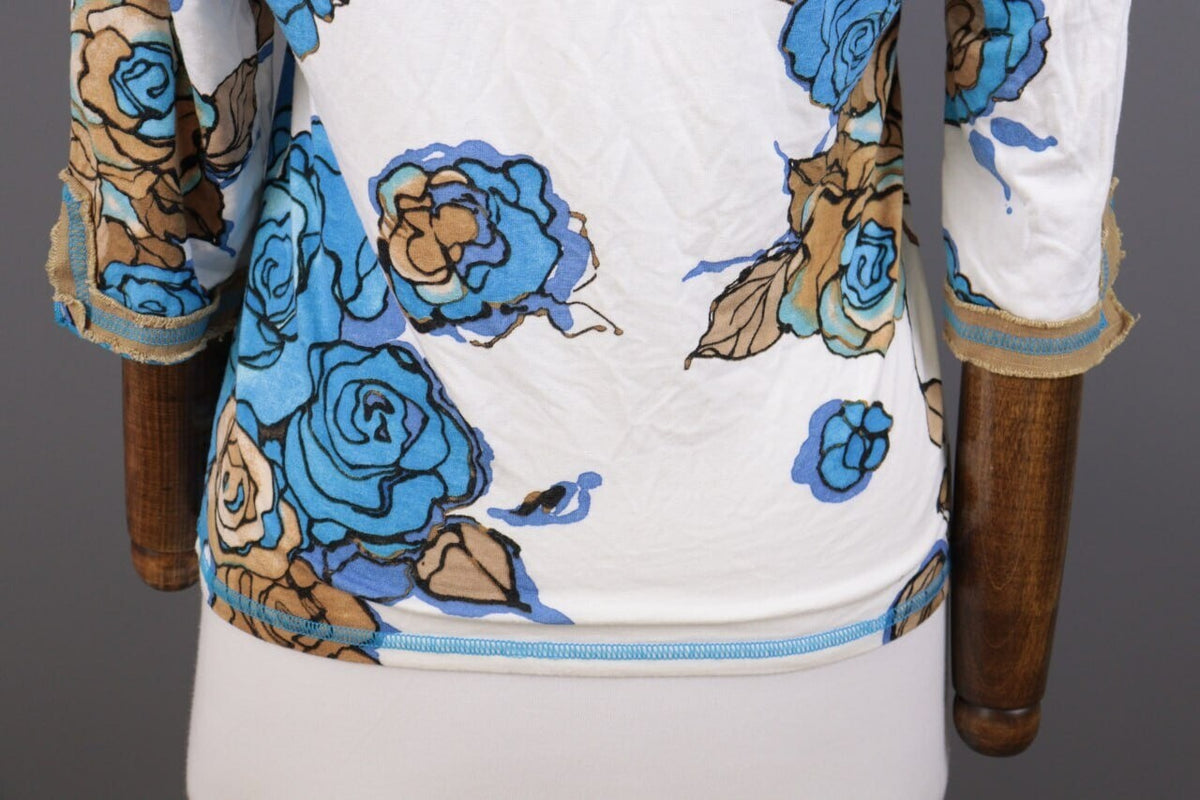 Bottega by Elisa Cavaletti White Floral Linen 3/4 Sleeve Top Shirt – Size L