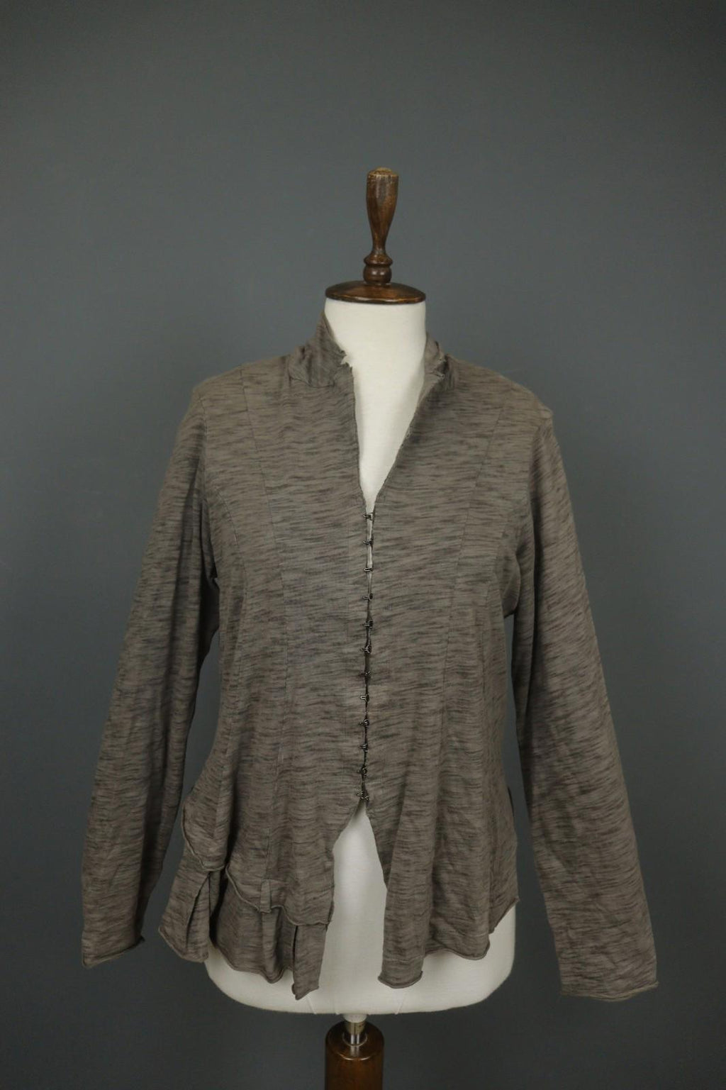 RUNDHOLZ Cardigan Heather Gray Casual Mock Neck Long Sleeve Hook & Eye – Size M