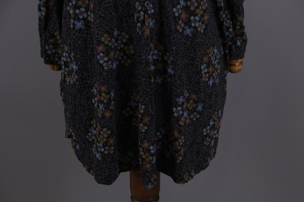 GUDRUN SJODEN Black Floral Oversized Long Sleeve Blouson Midi Dress – Size M