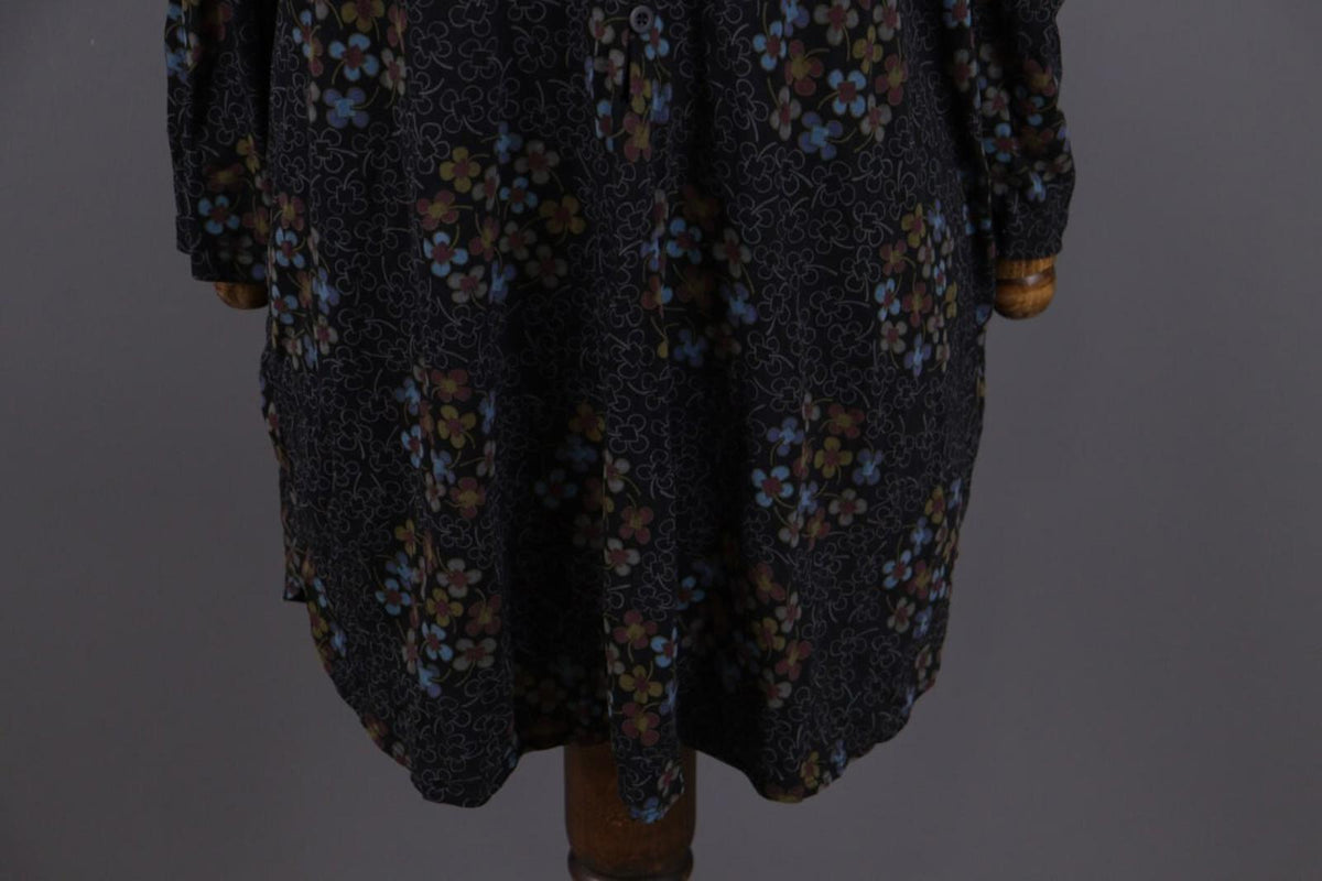 GUDRUN SJODEN Black Floral Oversized Long Sleeve Blouson Midi Dress – Size M