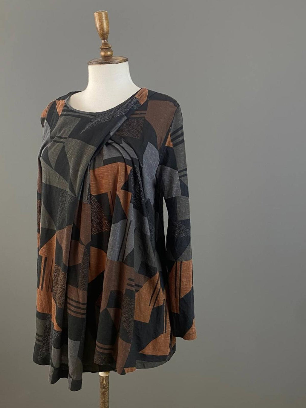 GUDRUN SJODEN Multicolor Abstract Geometric Long Sleeve Wrap Tunic Shirt – Size M