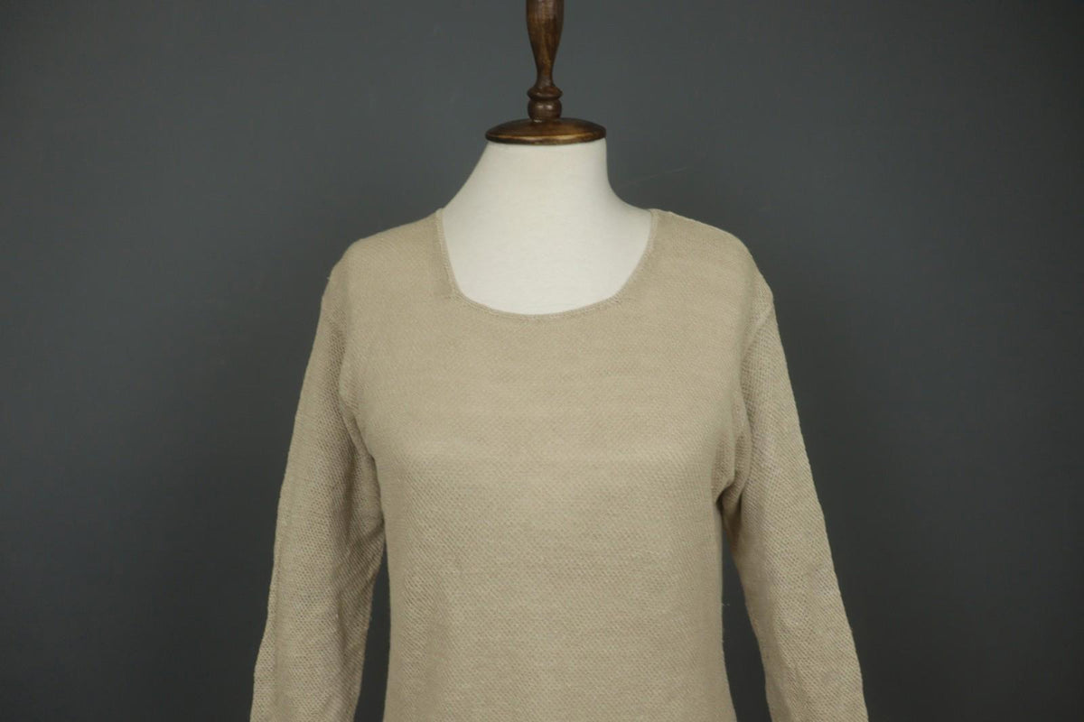 GUDRUN SJODEN Tan 100% Linen Long Sleeve Round Neck Pullover Shift Dress – Size S