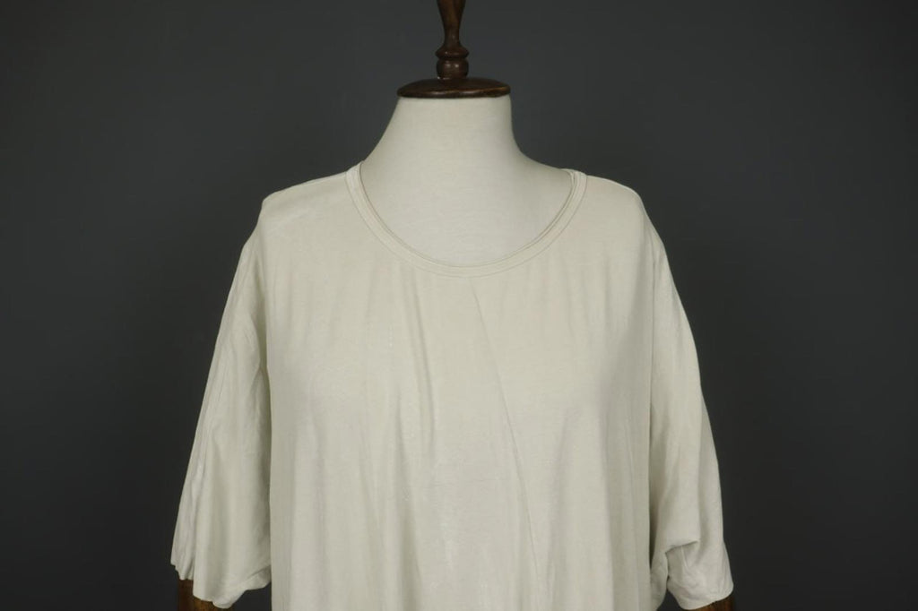 RUNDHOLZ DIP White 3/4 Sleeve Crew Neck Asymmetrical Hem Pullover T-Shirt Dress