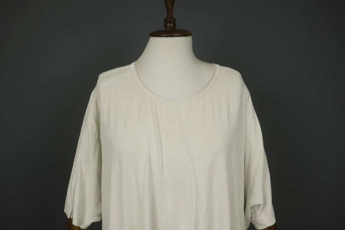 RUNDHOLZ DIP White 3/4 Sleeve Crew Neck Asymmetrical Hem Pullover T-Shirt Dress