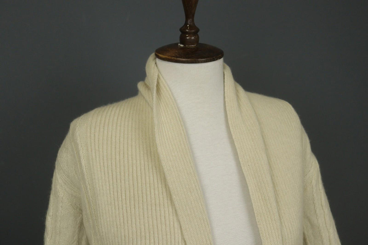 KUNA Beige 100% Baby Alpaca Knit Long Sleeve Open Front Cardigan Sweater – Size S