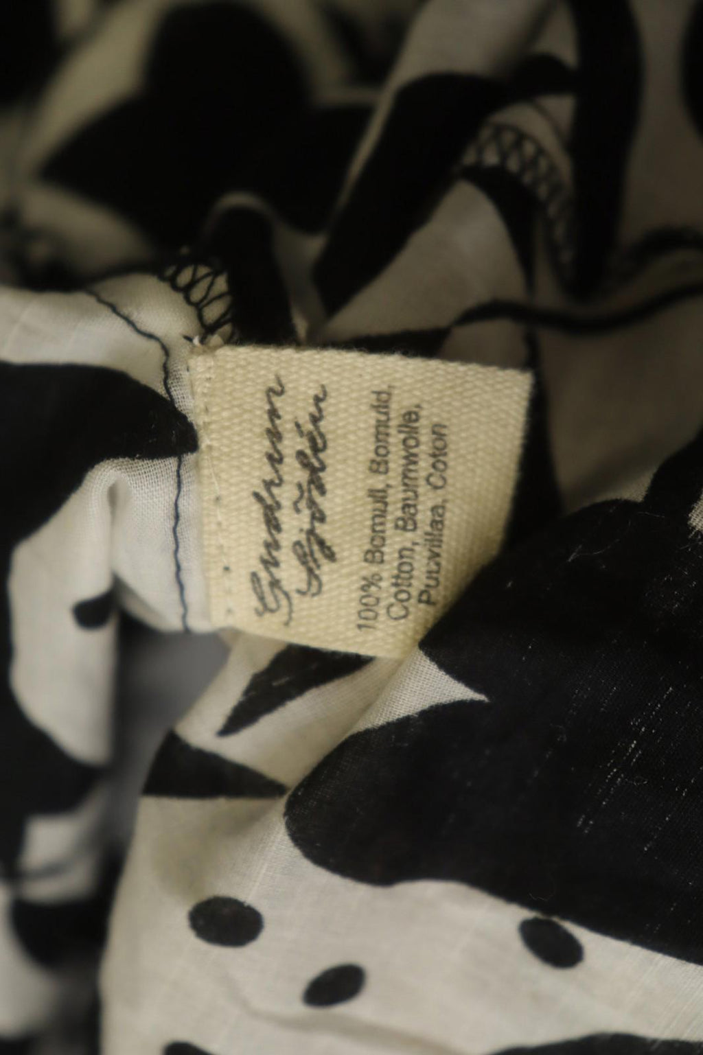 GUDRUN SJODEN White Black Floral Cotton Long Sleeve Button Front Blouse Top Sz S
