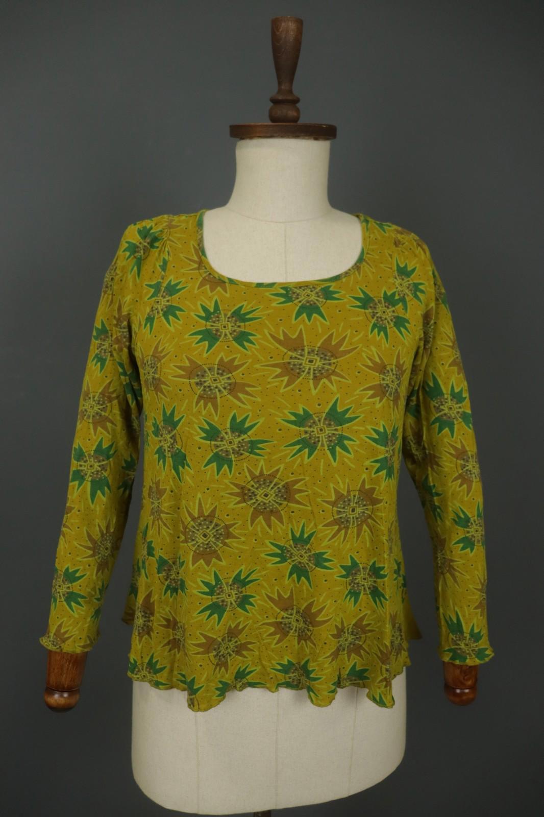 GUDRUN SJODEN Multi Geometric Long Sleeve Round Neck Pullover Blouse Top – Size S