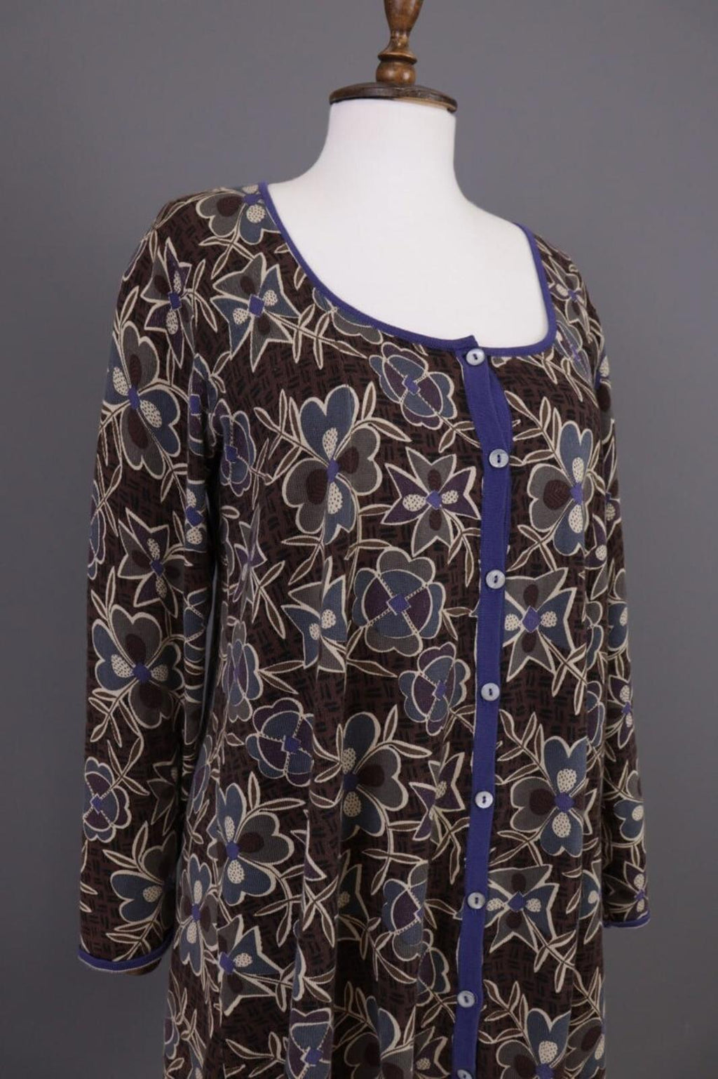 GUDRUN SJODEN Brown Floral Button Down Long Cardigan Sweater – Size M – Used