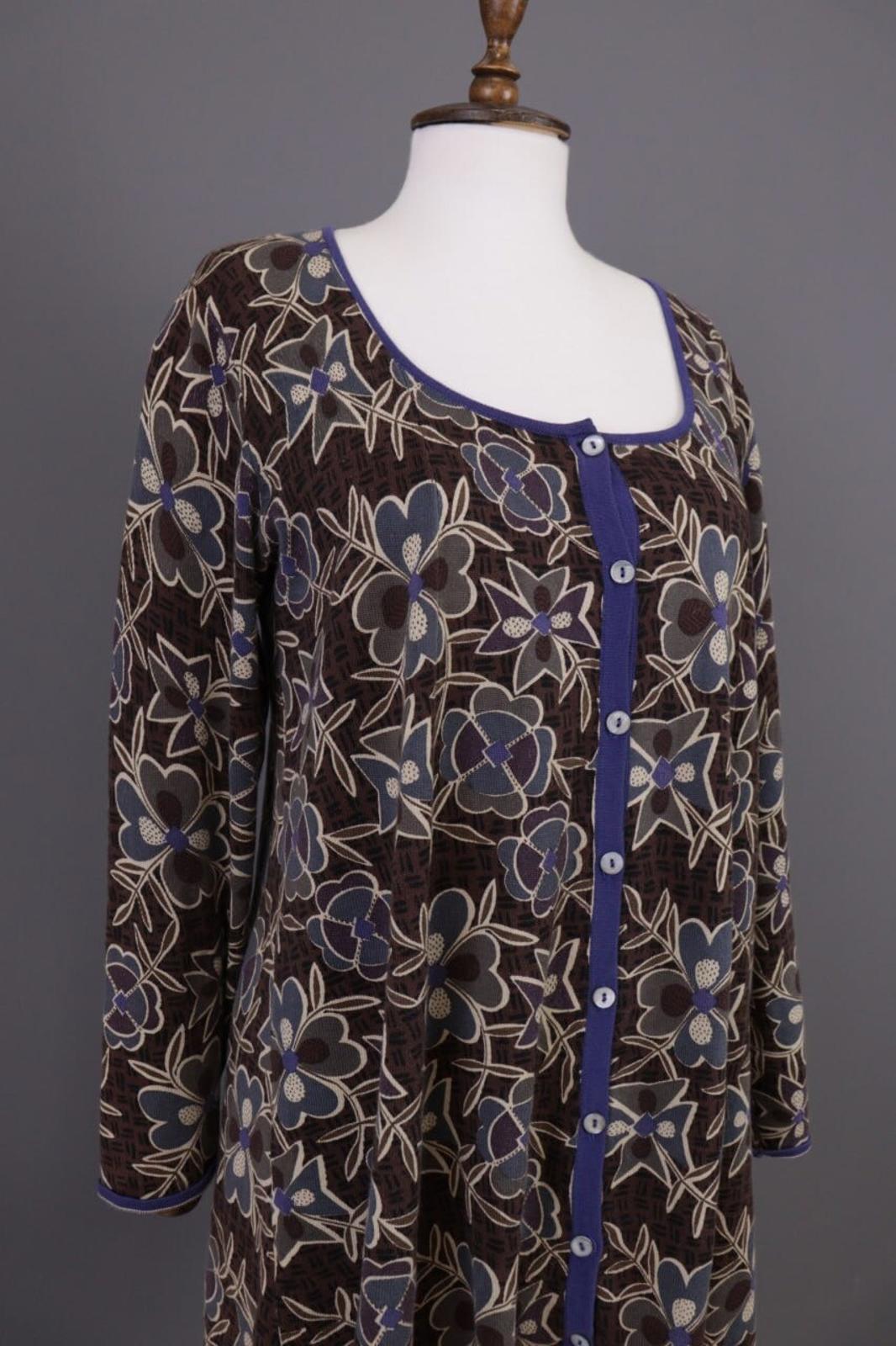 GUDRUN SJODEN Brown Floral Button Down Long Cardigan Sweater – Size M – Used