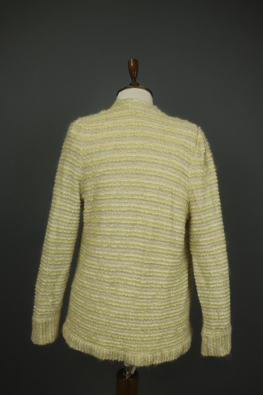 ESCADA Beige Knitted Casual Raglan Sleeve Metallic Open Front Cardigan – Size 38