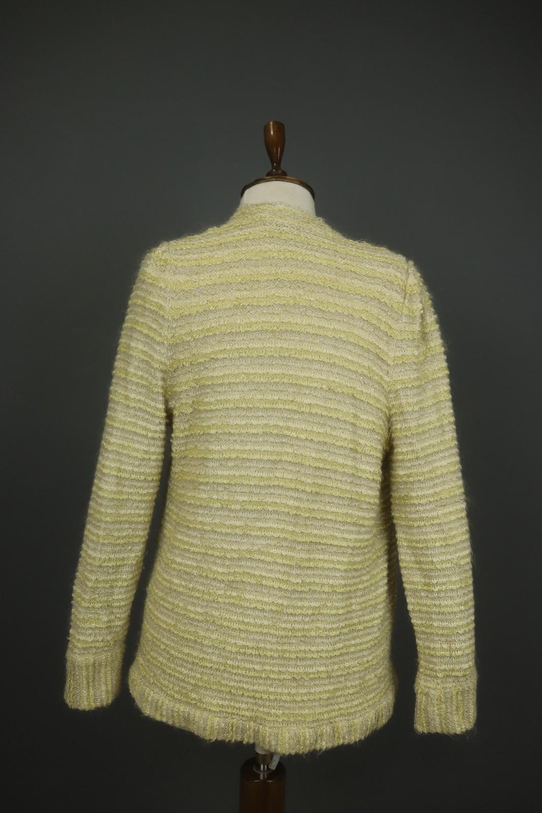 ESCADA Beige Knitted Casual Raglan Sleeve Metallic Open Front Cardigan – Size 38