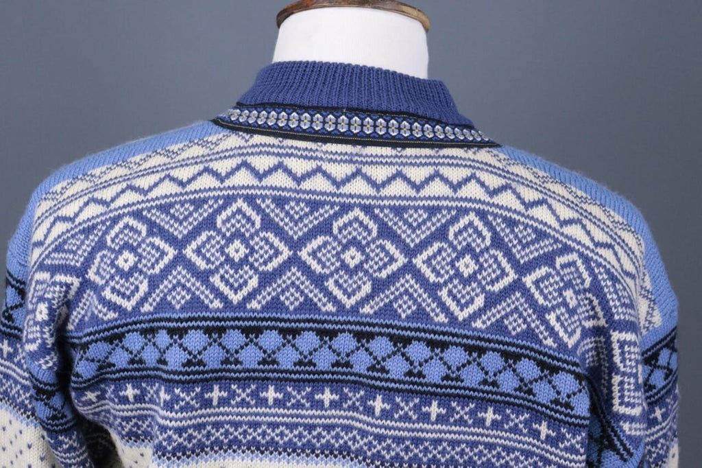 WIND-FJORD CALSSIC Blue / Beige Wool Full Zip Ski Jacket – Size S