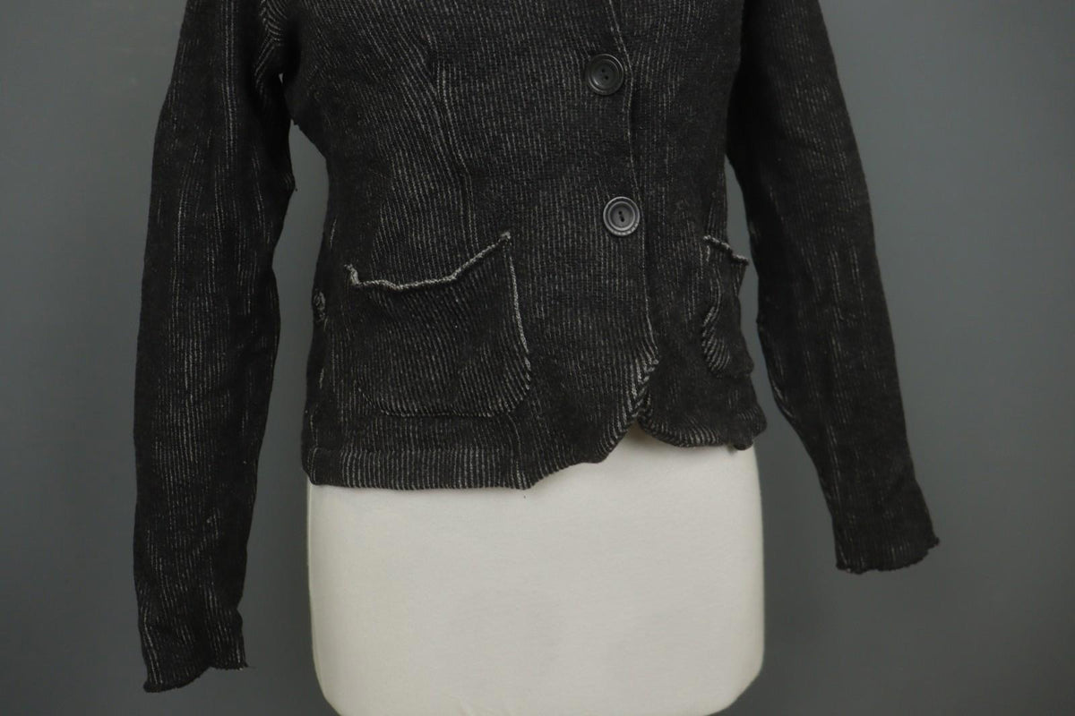 TRANSIT PAR-SUCH Black Virgin Wool Ribbed Single Breasted Blazer Jacket – Size 4