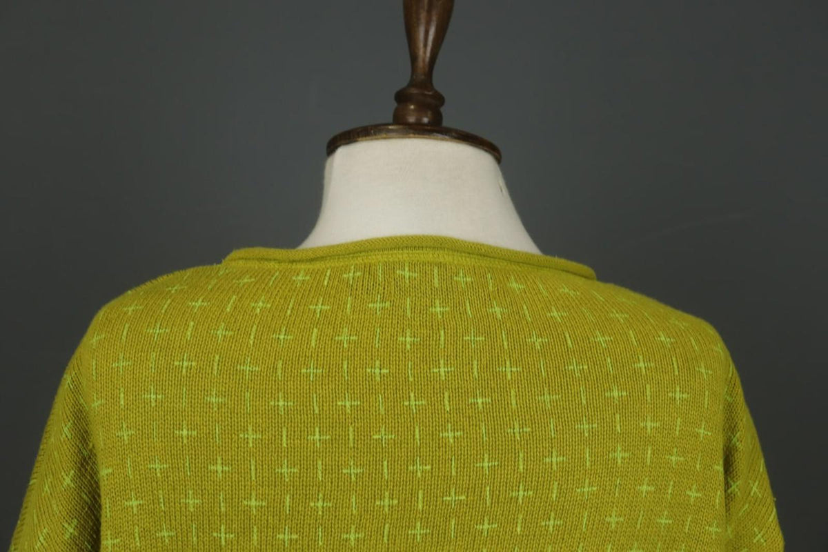 GUDRUN SJODEN Yellow Geometric Linen Long Sleeve Crew Neck Pullover Sweater Sz M