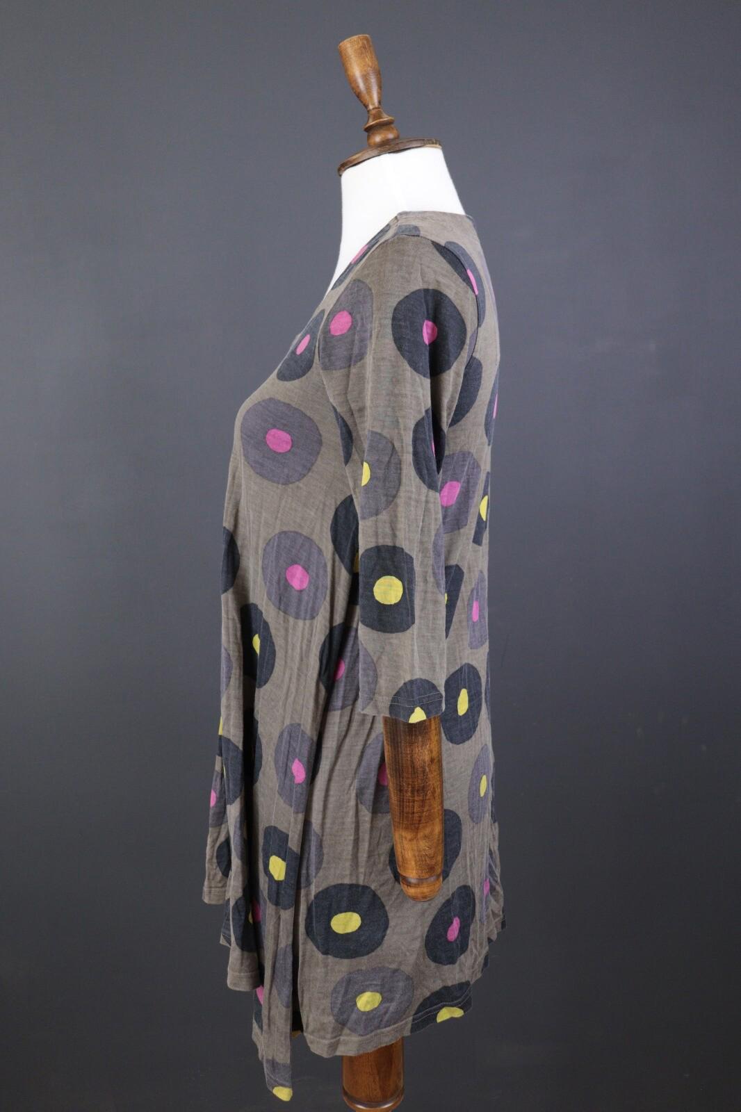 GUDRUN SJODEN Brown Dotted Silk Oversized 3/4 Sleeve Tunic Dress – Size S