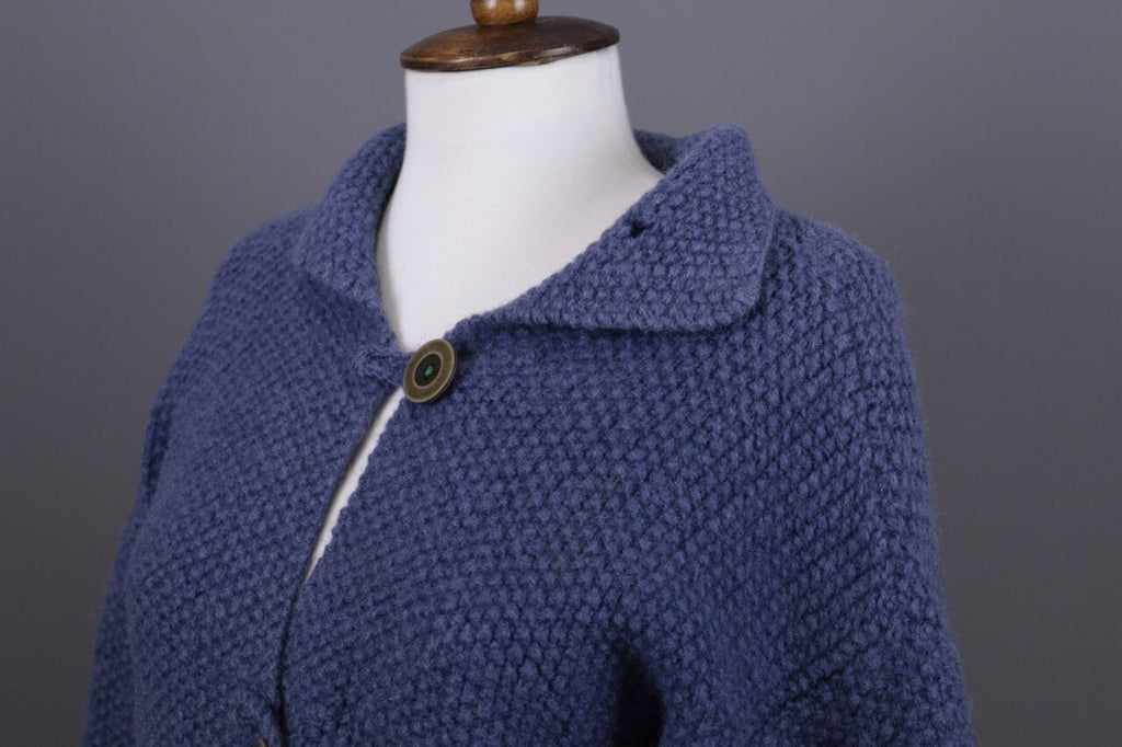Pachamama Blue Button Down Wool Hand Knit Cardigan Jacket – Size XL