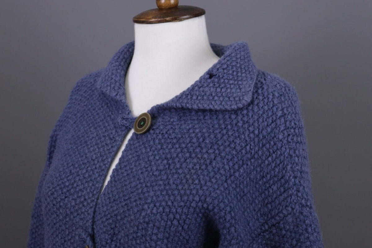 Pachamama Blue Button Down Wool Hand Knit Cardigan Jacket – Size XL