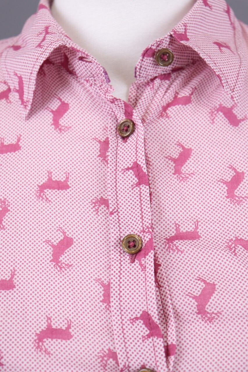 Emily Van Den Bergh Pink Deer Print Long Sleeve Blouse Shirt – Size 36 / S