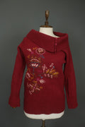 GUDRUN SJODEN Red Knitted Embroidered Raglan Sleeve Mock Neck Sweater – Size M