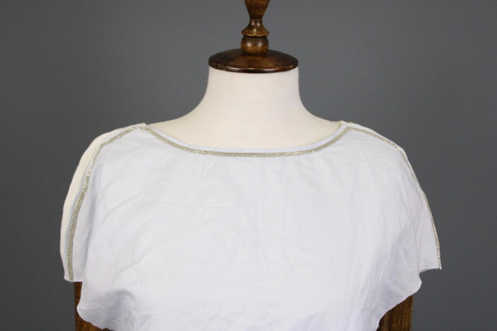 FABIANA FILIPPI White Crew Neck Cap Sleeve Metallic High-Low Blouse Top S/M