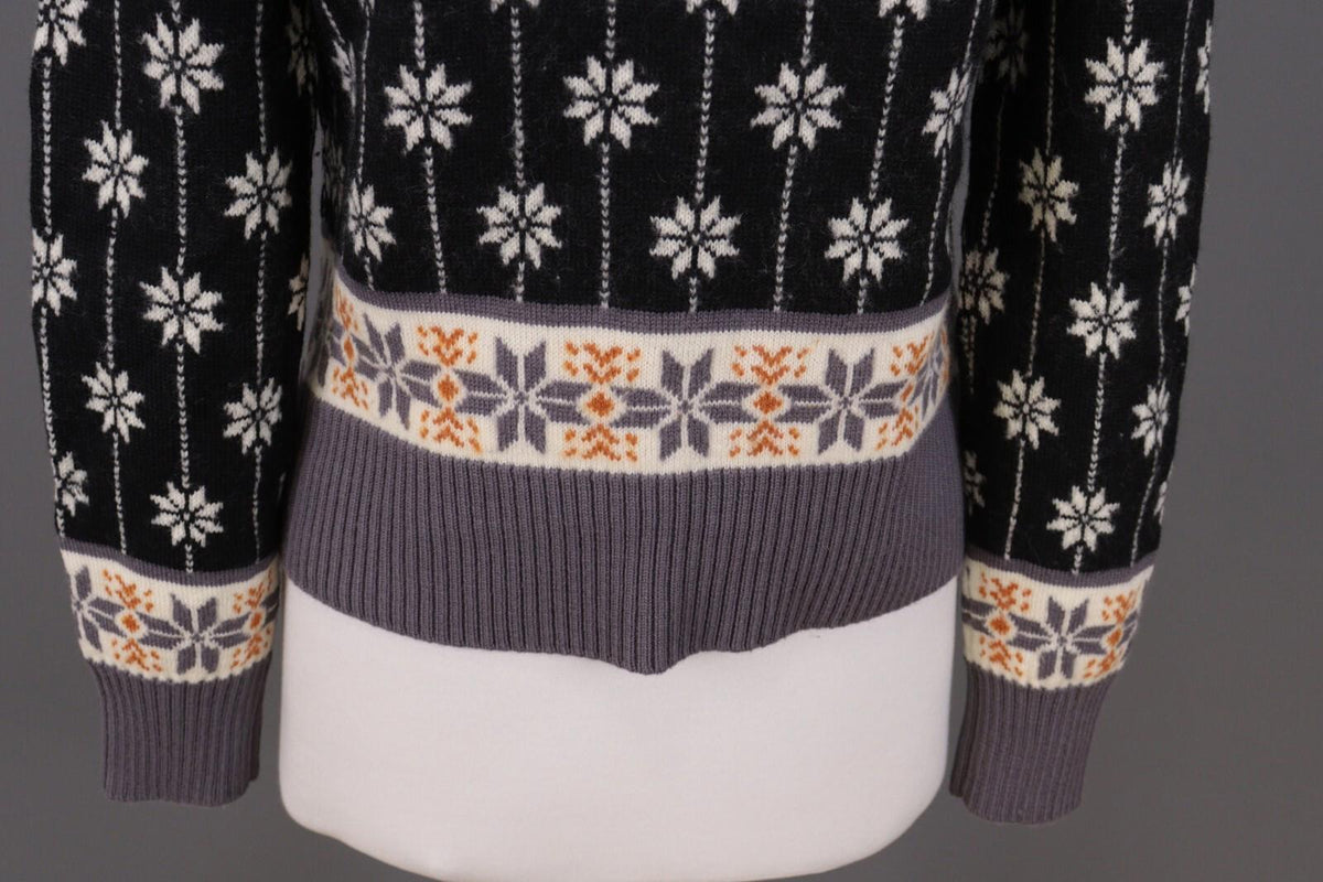 GUDRUN SJODEN Black Floral Wool Knit Cardigan Sweater – Size M