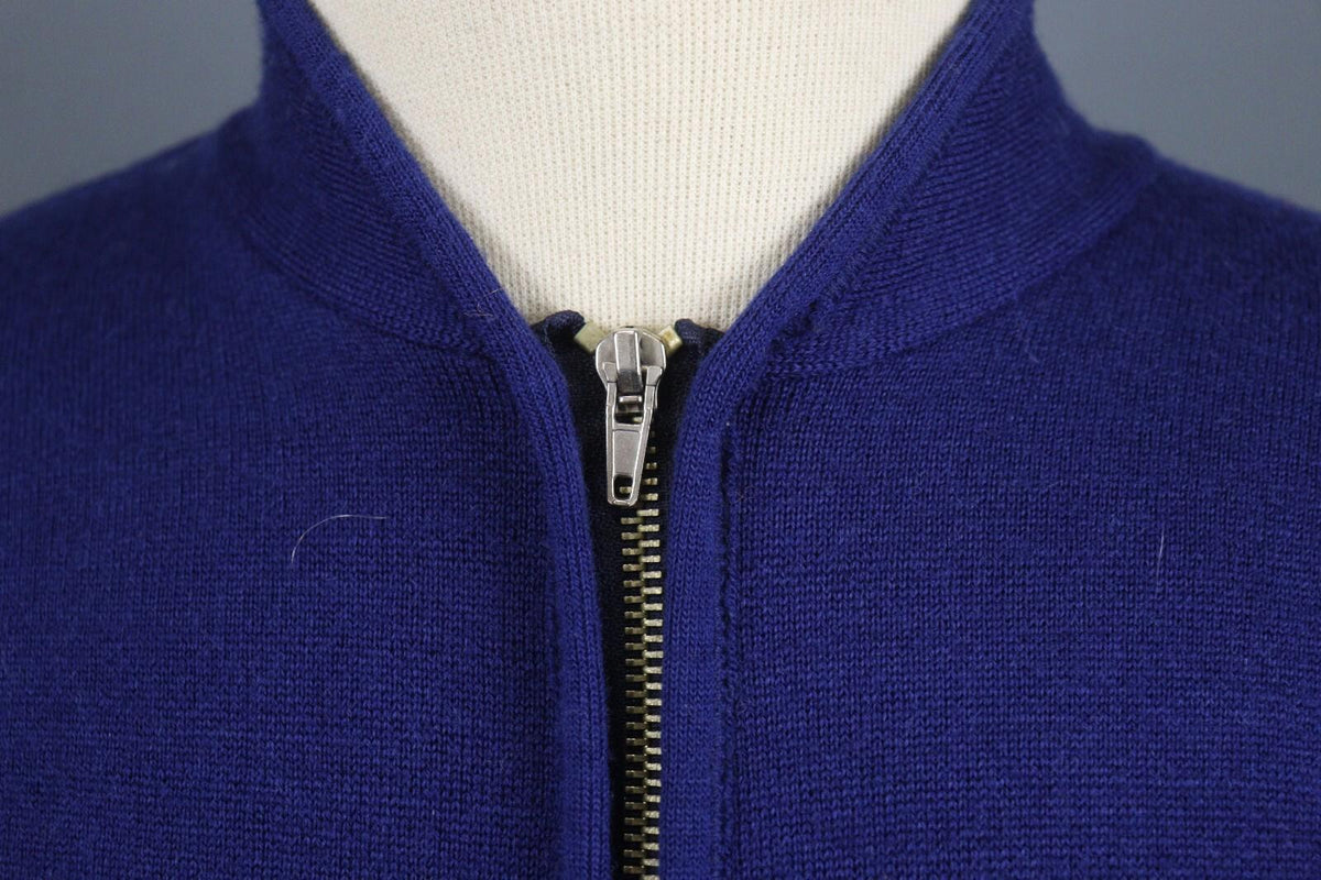DEVOLD Blue Wool Long Sleeve High Neck Full Zip Sweater – Size S