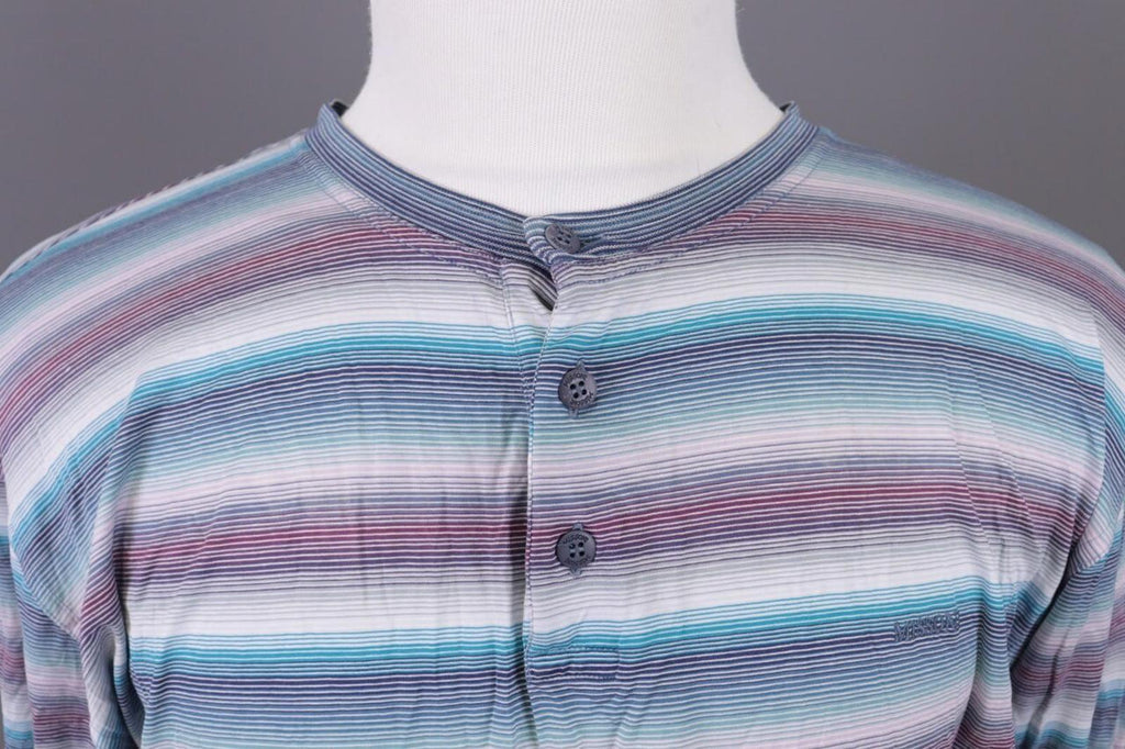 MISSONI UOMO Multicolor Striped Henley Knit Sweater – Size 54