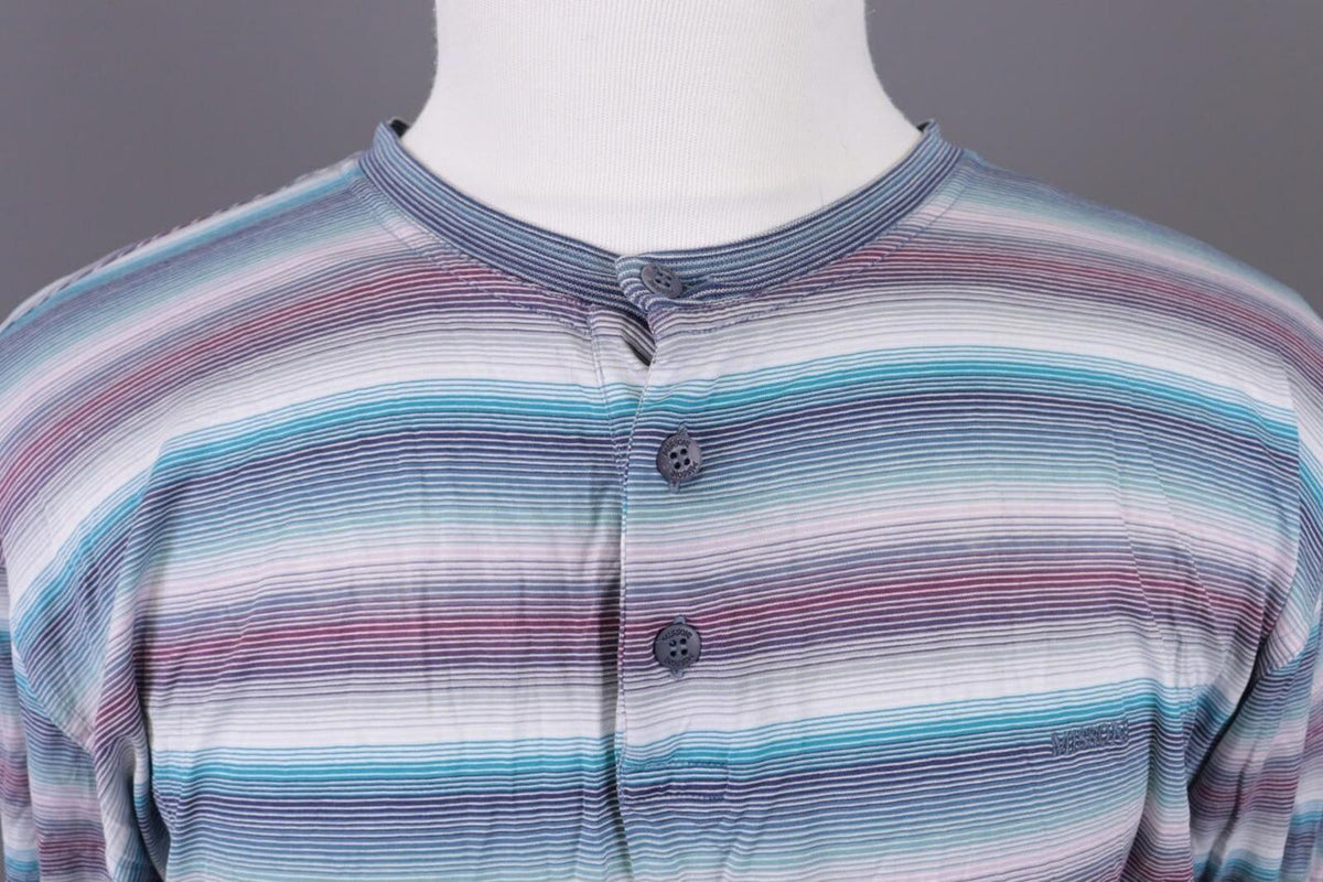 MISSONI UOMO Multicolor Striped Henley Knit Sweater – Size 54