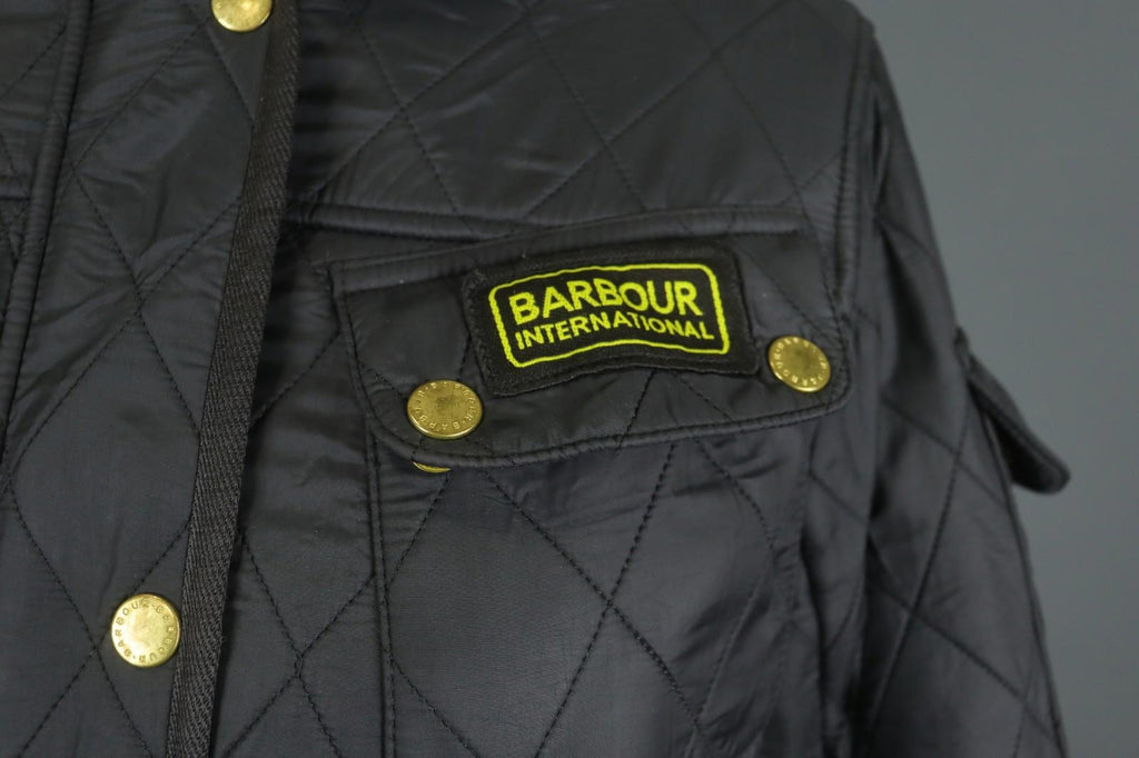 BARBOUR Black Belted Waist & Neck Long Sleeve Snap Front Quilted Jacket – Size 38