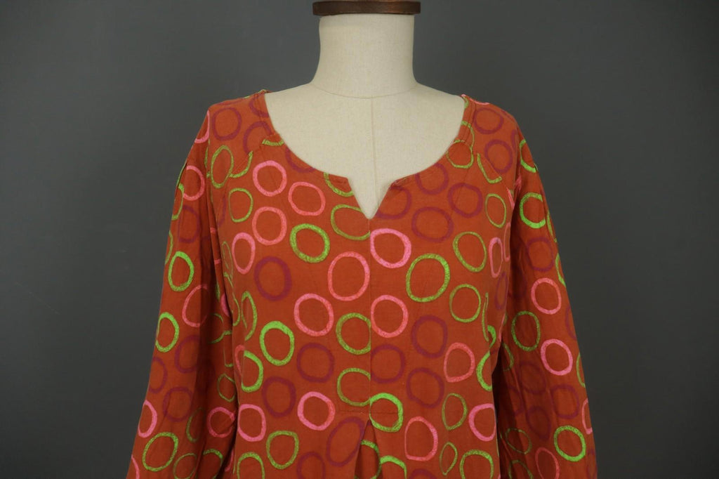 GUDRUN SJODEN Orange Polka Dot Viscose Long Sleeve Pullover Shift Dress – Size L