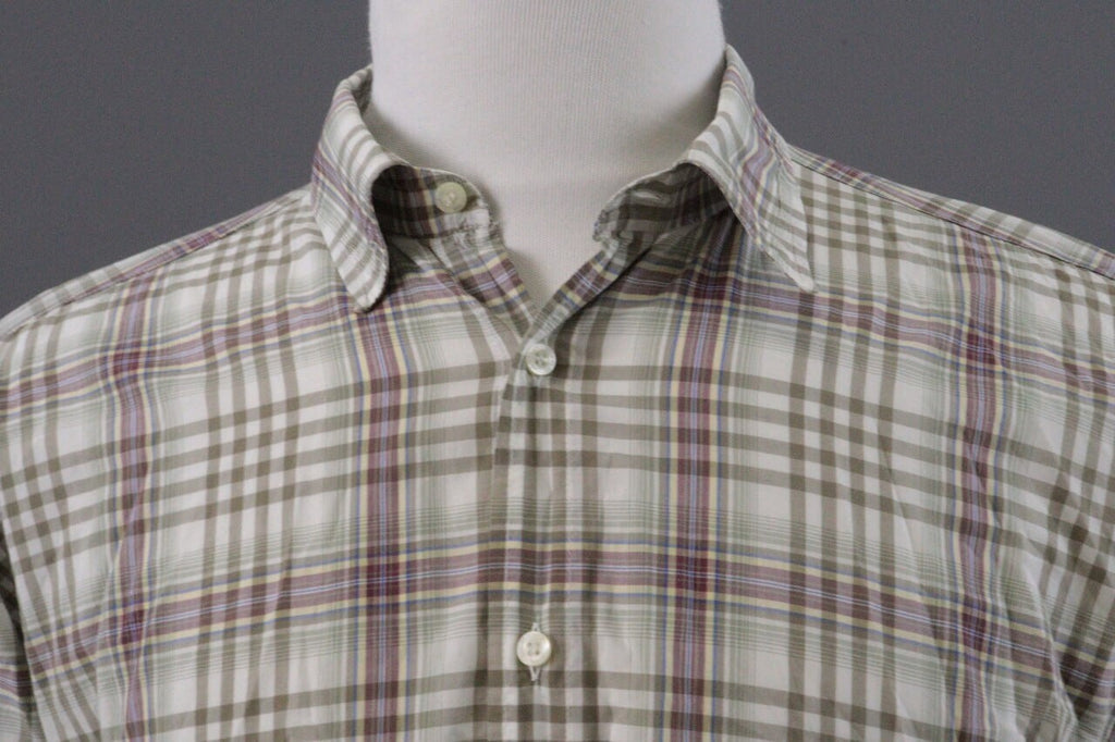 Etro Milano Beige Check Long Sleeve Button Down Shirt – Size XL
