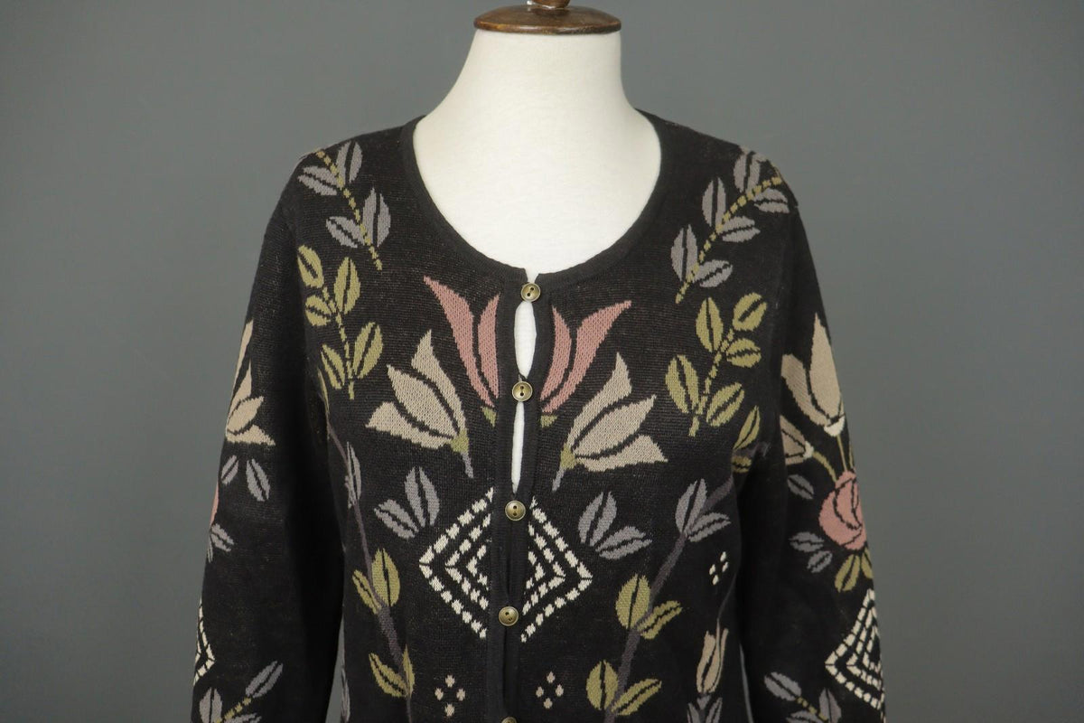 GUDRUN SJÖDEN Multicolor Floral Long Sleeve Button Front Cardigan Sweater – Size M