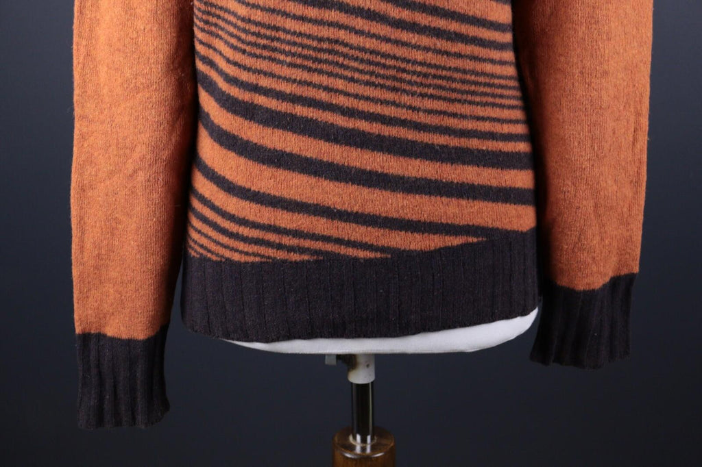 VERSACE JEANS COUTURE Orange Striped Wool Knit Long Sleeve Sweater – Size XL