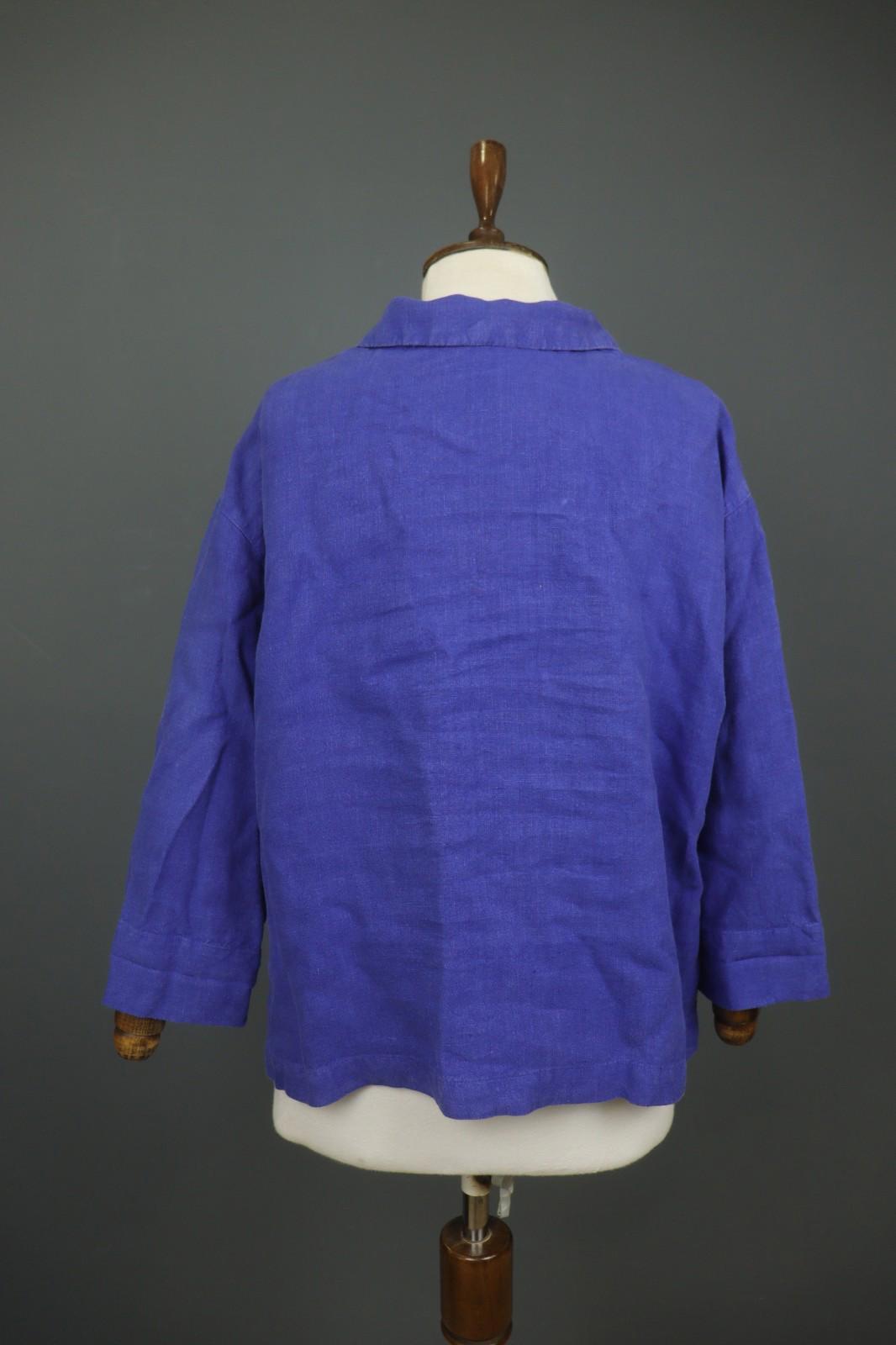 OSKA Blue 100% Linen Long Sleeve Collared Button Front Basic Jacket – Size 2