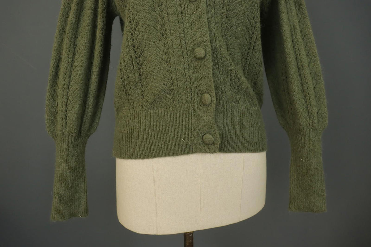 LA MAILLE SEZANE Green Open Knit Raglan Sleeve Button Front Cardigan – Size S