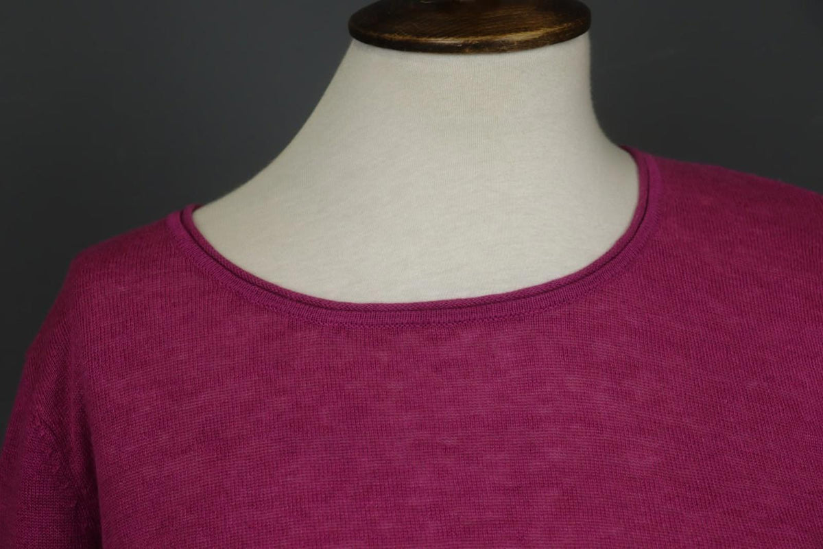 GUDRUN SJODEN Pink Linen Long Sleeve Crew Neck Side Slit Pullover Tunic Top Sz M