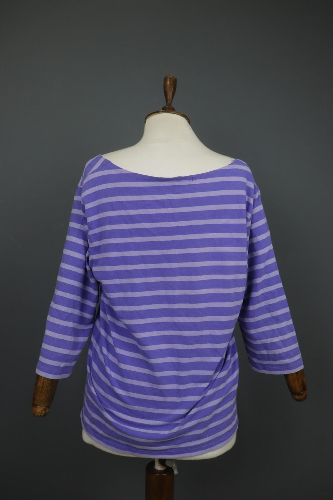 GUDRUN SJODEN Multi Stripe Cotton Long Sleeve Round Neck Pullover Tunic Top Sz L