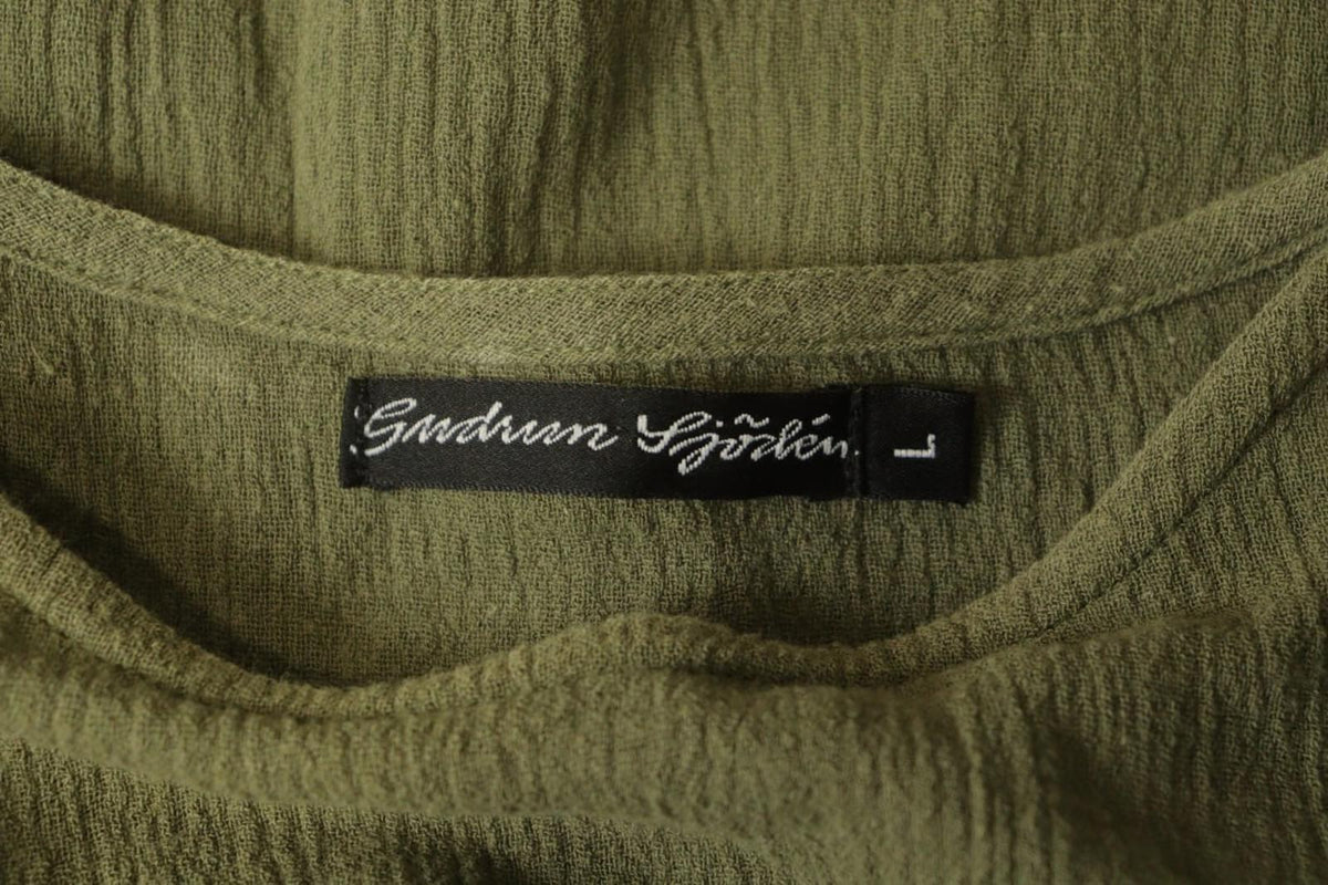 GUDRUN SJODEN Green 100% Cotton Round Neck Side Slit Sleeveless Long Dress Sz L