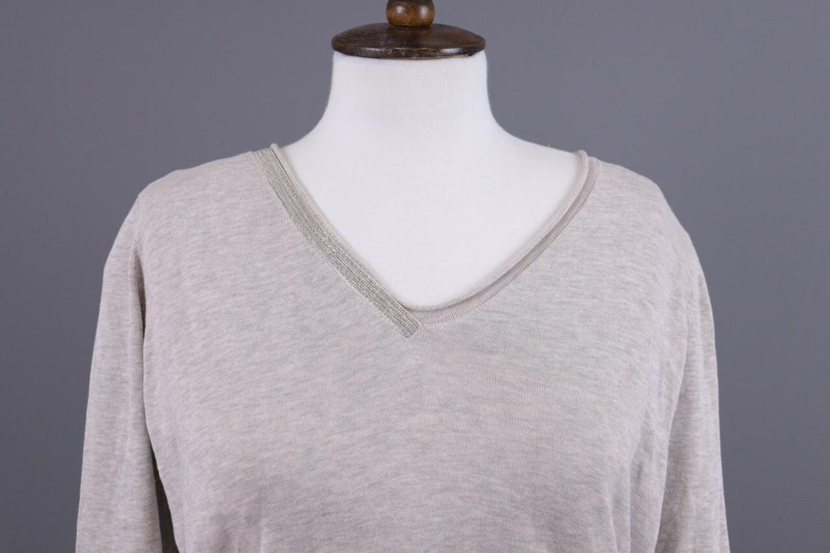 FABIANA FILIPPI Beige Knit V-Neck Relaxed Sweater – Size S