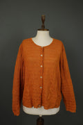 GUDRUN SJODEN Orange 100% Linen Knitted Round Neck Button Front Cardigan – Size XL