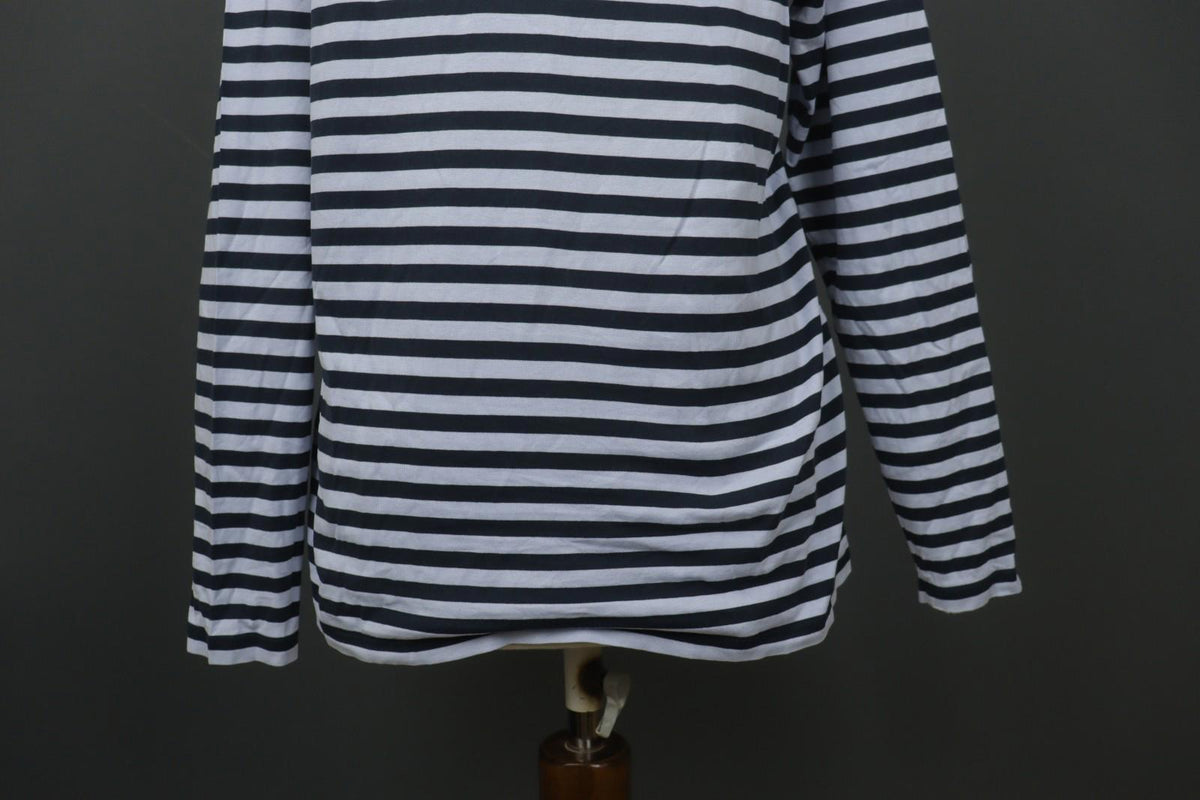 MARIMEKKO PITKAHIHA Navy Blue Striped Long Sleeve Round Neck Pullover Blouse Top