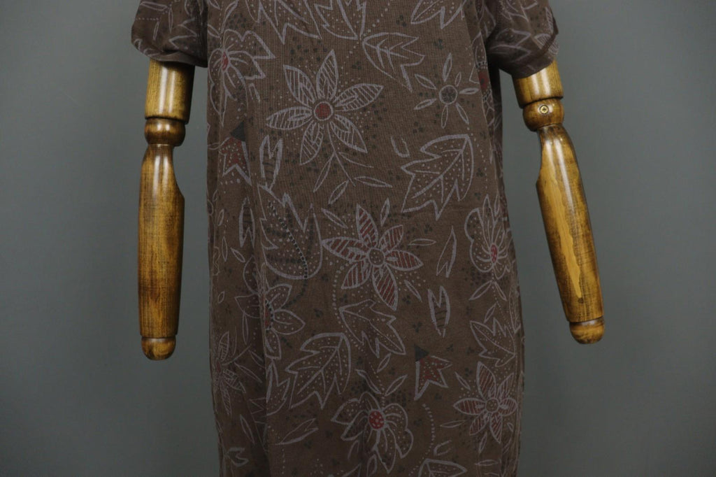 GUDRUN SJODEN Brown Floral Lyocell Short Sleeve Round Neck Sheath Dress – Size M